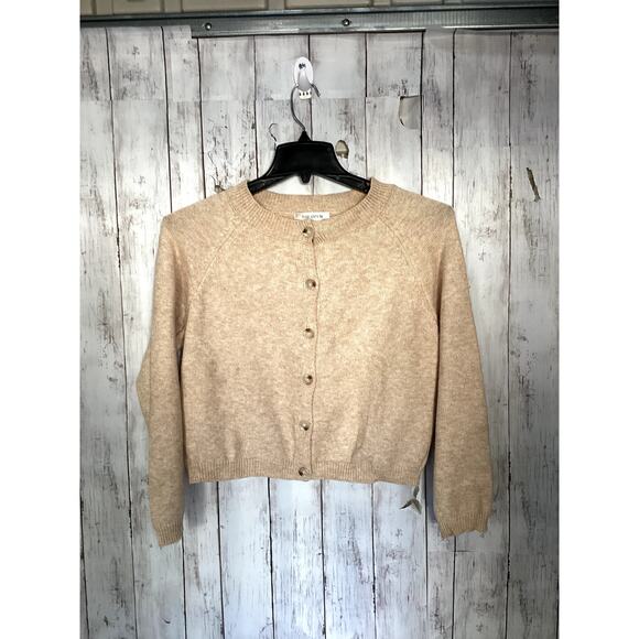 The Open Sweater Preppy Knit Fabric Knit Round Neckline Solid Button Cardigan M - Picture 1 of 3